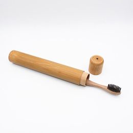 Bamboo tube toothbrush traveling case bathroom washroom biodegradable holder travel wood set eco friendly custom logo