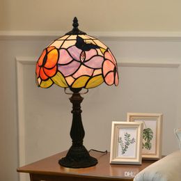 8 Inch Stained Glass Flowers Butterfly Table Lamp Bedside Decor Small Night Lamp Living Room Kids Room Creative Bar Table Lights