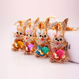 Rabbit Keychain Gold Colourful Crystal Rhinestone Animal Rabbit Metal Pendant Key Chains 3pcs Cute Alloy Car Keys Ring Birthday Gift