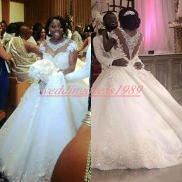 Glamorous South African Beads Lace Wedding Gown Train Applique Crystal A-Line Ball Vestido de novia Bridal Dresses Formal For Bride