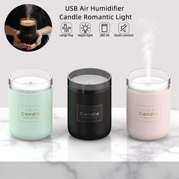 280ML Ultrasonic Air Humidifier Candle Romantic Soft Light USB Essential Oil Diffuser Car Purifier Aroma Anion Mist Maker 1pcs