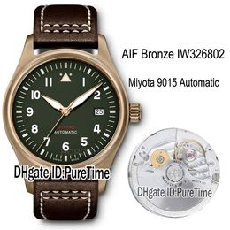 AIF Spitfire Automatic Bronze IW326802 Miyota 9015 Automatic Mens Watch Green Dial Brown Leather White Line Watches Edition P241N