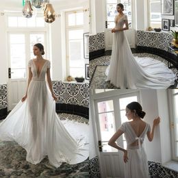 julie vino beach wedding dresses deep v neck lace appliqued short sleeve bridal gowns vintage a line chiffon boho wedding dress