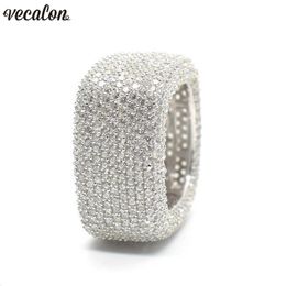 Vecalon Luxury Promise Ring 925 sterling silver Micro Pave 450pcs Diamond Cz Engagement Wedding band rings for women Men Jewelry