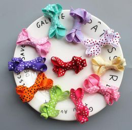 Girl mini polka dot Hair Bow clip with all wrapped ribbon security clips Ribbon Lined Alligator clip Hairpin 60pcs FJ3232