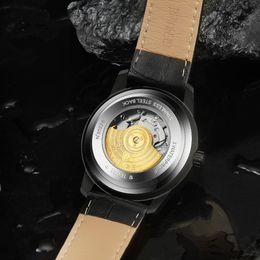 2019 TEVISE Mens Watches Mechanical Automatic Self-Wind Watch Black Leather Moon Phase Tourbillon Business Luminous Wristwatches252W