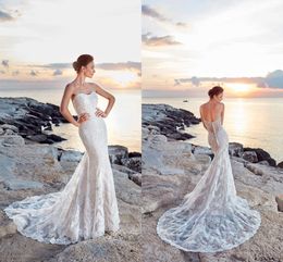 Newest Beach Vintage Full Lace Mermaid Wedding Dresses Sweetheart Sweep Train Wedding Dresses Bridal Gowns vestido de novia Bohemian