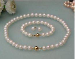 bangle 8-9mm White Pink black freshwater Pearl Necklace Bracelet Earring 18''