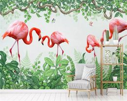 beibehang wallpaper for kids room Custom 3d bedroom mural flamingo green leaves butterfly home interior sofa background wall