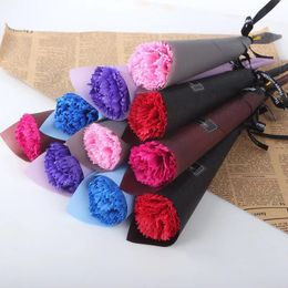 Artificial Flower Carnation Everlasting Soap Flower Bouquet Home Docoration Gift Craft Papper Wrapped Ribbon Holiday Gift