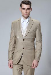 New Design Two Buttons Champagne Groom Tuxedos Notch Lapel Groomsmen Mens Suits Wedding/Prom/Dinner Blazer (Jacket+Pants+Vest+Tie) K240
