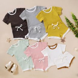 Kids Baby Shorts Suits 6 Colours Solid T-shirt Kids Tops Kids Designer Clothes Girls Toddler Boy Splice Outfits Infant Casual Clothing