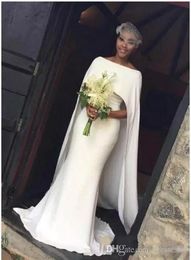 Latest Satin Mermaid Wedding Dresses African Girl With Cape Zipper Back Arabic Bridal Dresses Wedding Gowns201N