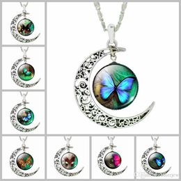 Necklaces & Pendants silver fashion moon butterfly pendant necklaces for women cabochon glass necklace