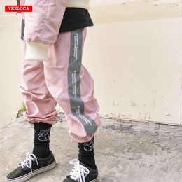 2018 Brand 3m Reflective Side Stripe Letter Track Pants Autumn Men Women Pink Casual Windbreaker Sweatpants Joggers Trousers Y19073001