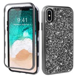 For Iphone 8 7 6 Plus XS MAX X XR PC Silicone 3 In 1 Bling Back Drop Protective Phone Case Cover