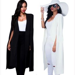 Fashion-2018 Womens Long Trench Coats mantle cloak White Black Colours womens capes and ponchoes Plus Size 2XL