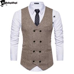 Старинные коричневые Tweed Vests шерсть эррингбена британский стиль на заказ мужской костюм портной тонкий подходит пиджак свадебные костюмы для мужчин
