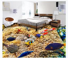 Custom 3D self-adhesive floor mural wallpaper interior decoration Underwater world tropical fish 3D waterproof floor stickers