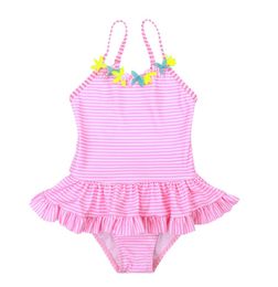 Baby Girls Swimwear Striped Girl Sling Swimsuits One Pieces Flower Girls Bath Suits Children Swim Wear Summer Kids Clothing 2 Colors DHW2657