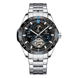 TEVISE Fashion Mens Watches Stainless steel Watches Men Automatic Mechanical Tourbillon Business Wristwatch Relogio Masculino