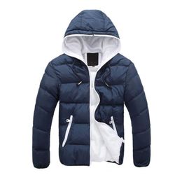 New Stylish Winter Warm Jacket Mens Coats Casual Mens Thick Coat Hooded Males Casual Cotton Padded Outerwear Solid Navy Sleeve