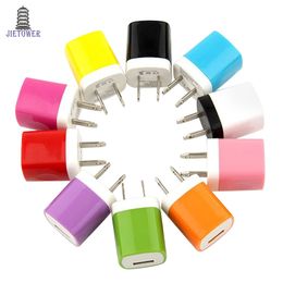 Colourful 1A US Plug AC Power Adapter Square type Home Wall charger single port USB Charger for iPhone5 6 7 10 Colours Free shipping 500pcs