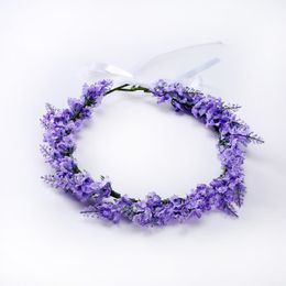 Artificial Lavender Garland Flower Wreaths Lavender Travel Photograph Hair Accessories Wedding Flower Crown Bridal Headpiece Headband