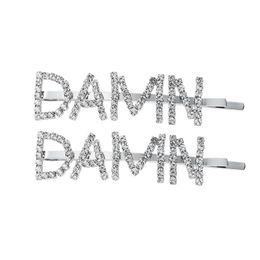 Women Rhinestone Letter DAMN Hair Clip Bling Bling Letter Barrettes for Gift Party Fashion Hair Accessories High Quality