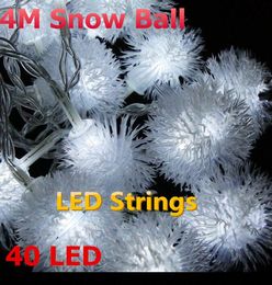 40LED 4M White snowflake LED String Snow Pompon Christmas Light /Wedding/Party Decoration String Lights 2pcs
