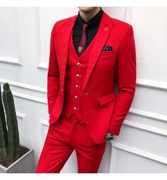 2019 3PC Suit Men red Brand New Slim Fit Business Formal Wear Tuxedo High Quality Wedding Dress Mens Suits Casual Costume Homme