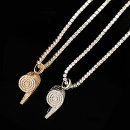 Fashion Hip hop Jewellery Men's Whistle Pendant Necklace Ice Out Cubic Zircon Gold Silver Colour with Tennis chain For Gift