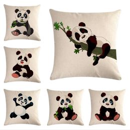 Cartoon Panda Series Flax Pillow Cover and Cushion Covers Pillow Covers Automobile cushion cotton and linen printed pillow covers