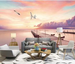 3d murals wallpaper for living room Modern minimalist tranquil wooden bridge pier bridge seascape background wall decorative painting