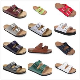 New Famous Brand Men Genuine Leather Slippers Women Sandals with double Buckle Men Shoes Arizona Summer Beach Top Quality With Orignal Box