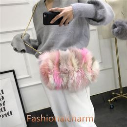 Real Fox Fur Bag Ladies Bag Warmer Chain Shoulder Handbag Cross Body Tote Purse