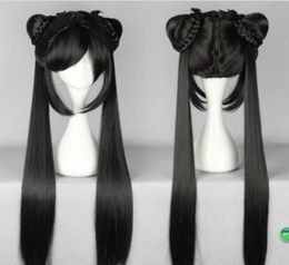 WIG Hot Sell! Long black two pigtails wig designed for girls Lolita Wigs