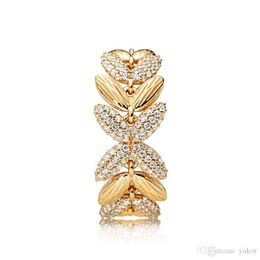 NEW 18K Yellow Gold CZ Diamond RING Set Original Box for Pandora Real 925 Silver New Fashion Luxury Wedding Ring For Women