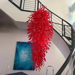 Lamps Boutique Hotel Hand Blown Red Glass Chandeliers Pendants Drop Large Stair Spiral Crystal Chandelier on Sale