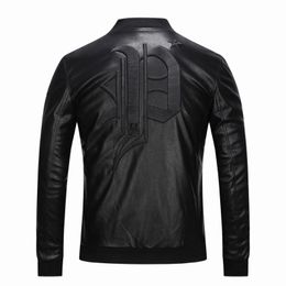 Metal Outerwear Windbreaker Men Motorcycle Faux PU Leather Jackets Cool Letter Printed Coat Male Casual Slim Jacket