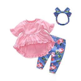 Conjuntos de roupas de bebê menina 2018 verão bonito bebê recém-nascido roupas de bebê menina tops + leggings + faixa de cabeça 3 pçs conjunto de roupas bebes