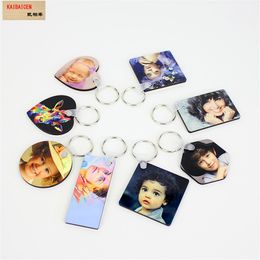 Sublimation Blank Keychain MDF Wooden Key Round heart star Pendant tag Thermal Transfer Double-sided Key Ring White DIY Gift Key Chain products