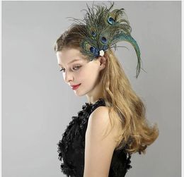 Bride feather headdress creative bride head flower peacock feather hairpin