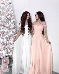 Arabic Wedding Bridesmaids Dresses 2019 Elegant A Line Off Shoulder Pleats Long Maid of Honor Gowns Custom Made BD8922