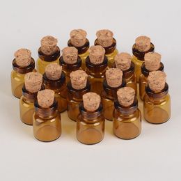 13*24*6mm 1ml Mini Amber Glass Bottles With Tiny Glass Vials Jars Small Wishing Bottle 100pcs/lot Free Shipping