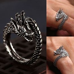 New Design Retro Adjustable Silver Dragon Ring For Men Women Personality Fashion Finger Opening Rings Drop