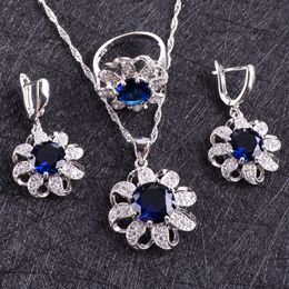 Blue Zircon Costume Silver 925 Jewellery Sets Women Earrings With Stones Bracelets Necklace&Pendant Rings Set Jewelery Gift Box CX200623