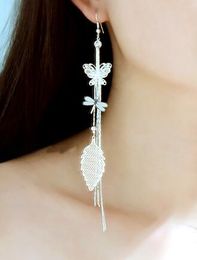 Hot Style Korean dragonfly butterfly tassel earrings ultra long style water drill ear line fashion classic exquisite elegance