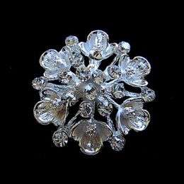 1.25 Inch Silver Plated Clear Rhinestone Crystal Diamante Flower Pin Brooch