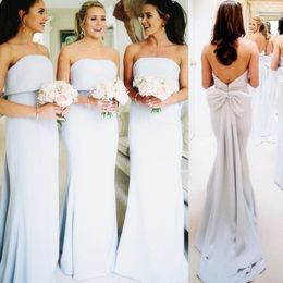 Sage Strapless Backless Mermaid Bridesmaid Dresses Cheap With Bow Sleeveless Long Prom Evening Party Dresses Bridesmaids Dresses 26